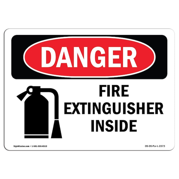 Safety Sign, OSHA Danger, 7" Height, Aluminum, Fire Extinguisher Inside, Landscape, L-2373